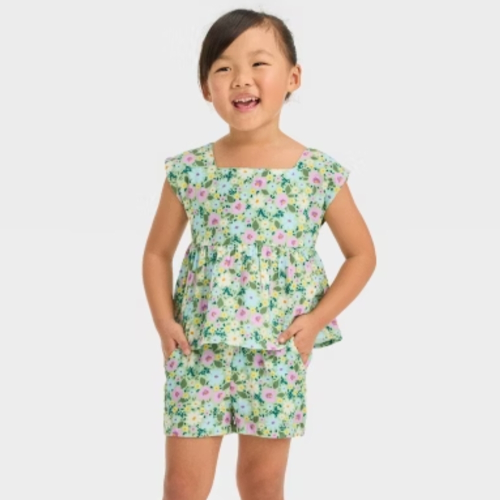 NWT Cat & Jack Two Piece Floral Matching Set Tank & Shorts Size 18 Months